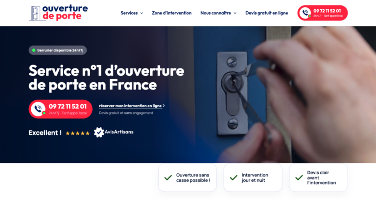 Capture d’écran du site Ouverture de porte