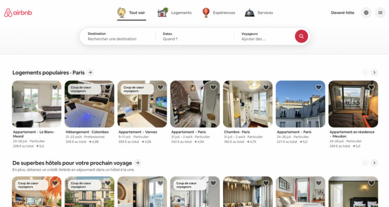 Capture d’écran du site Airbnb