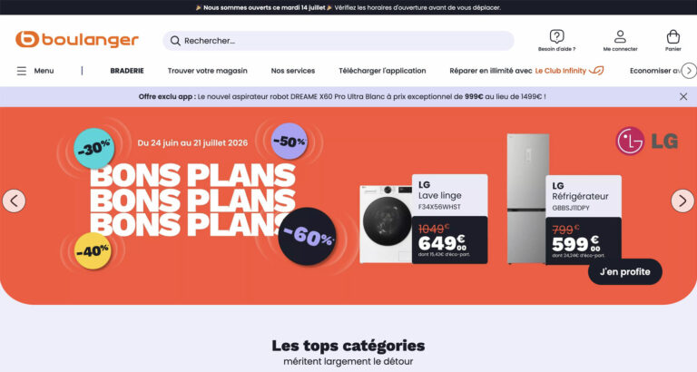 Capture d’écran du site Boulanger