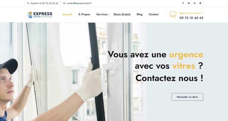 Capture d’écran du site Express vitrier