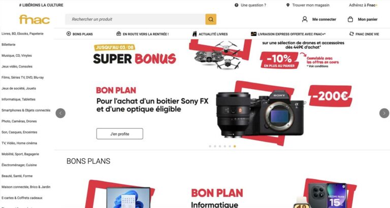 Capture d’écran du site Fnac