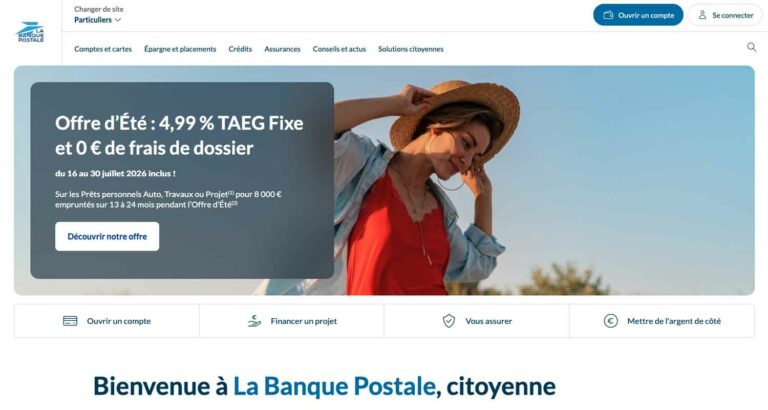 Capture d’écran du site La Banque Postale