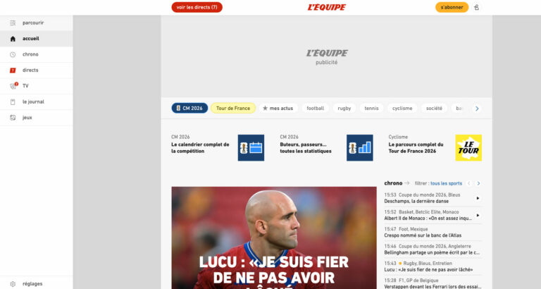 Capture d’écran du site L’Équipe