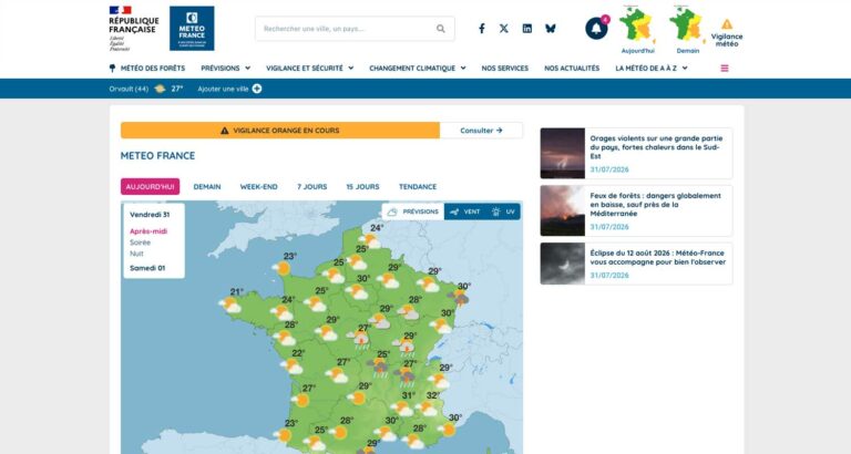 Capture d’écran du site Météo-France