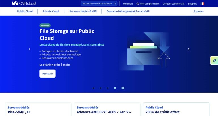 Capture d’écran du site OVHcloud