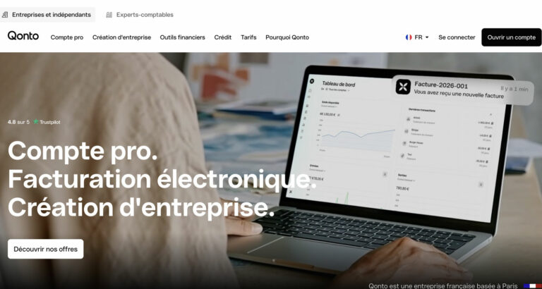 Capture d’écran du site Qonto