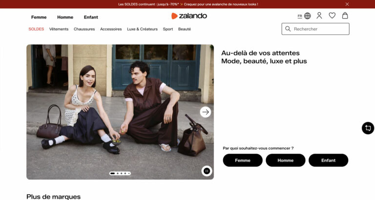 Capture d’écran du site Zalando