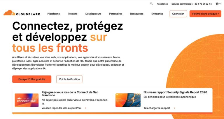 Capture d’écran du site Cloudflare