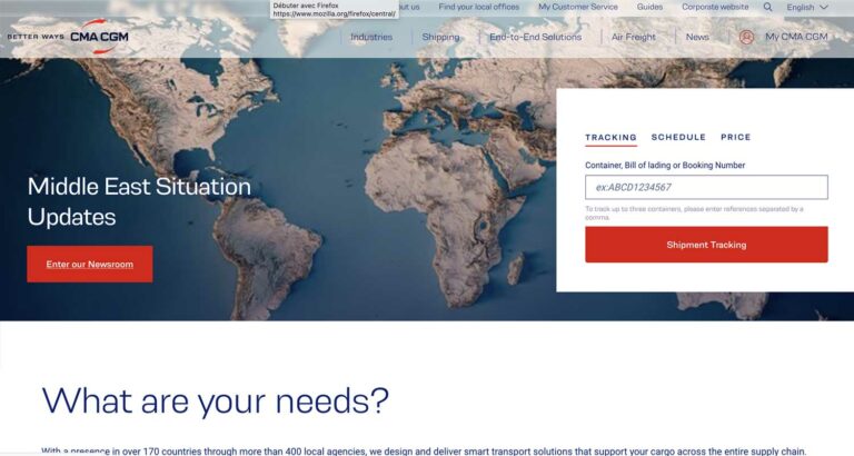 Capture d’écran du site CMA CGM