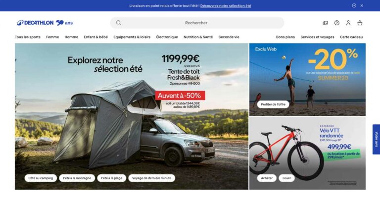 Capture d’écran du site Decathlon