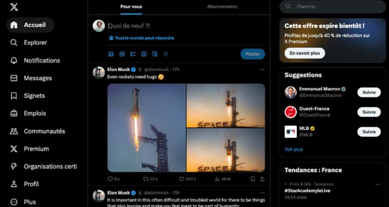 Capture d’écran du site X Corp.