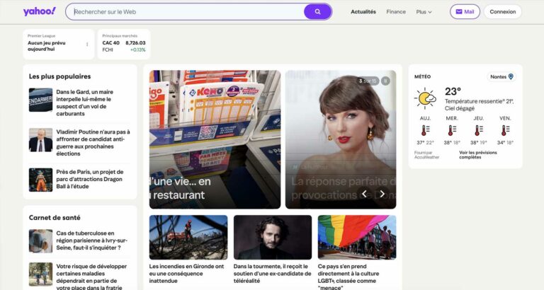 Capture d’écran du site Yahoo