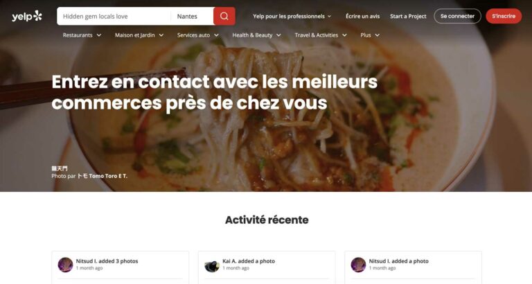 Capture d’écran du site Yelp